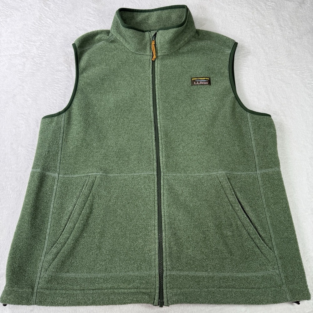 LL Bean Vest Mens Large Green Fleece Jacket 504672 Hiking Outdoor Full Zip